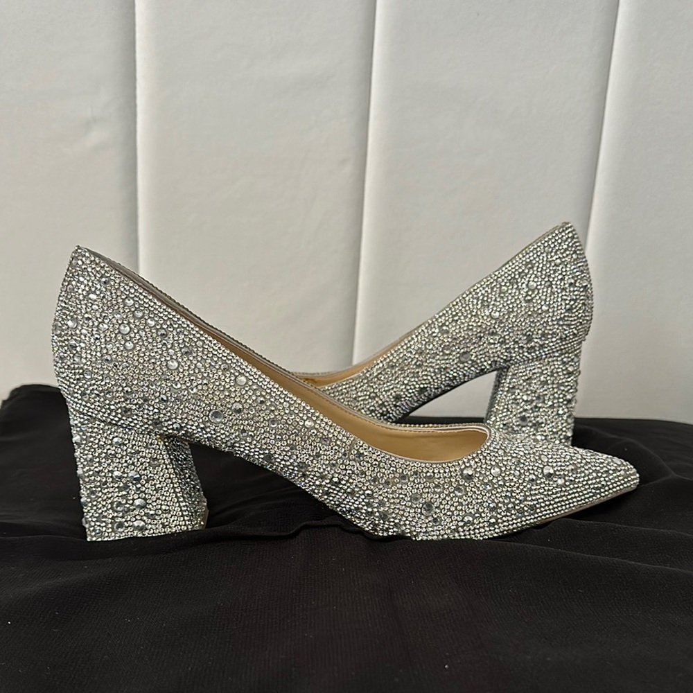 Betsey Johnson Silver Sparkle Heels with Pointed Toe